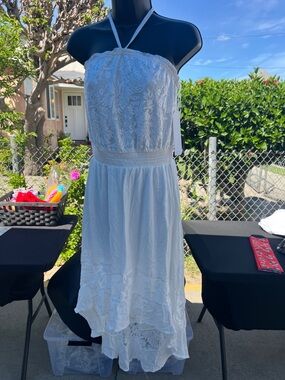 Almost Famous White Lace-Trim spring summer beach ties at neck tie dress XL